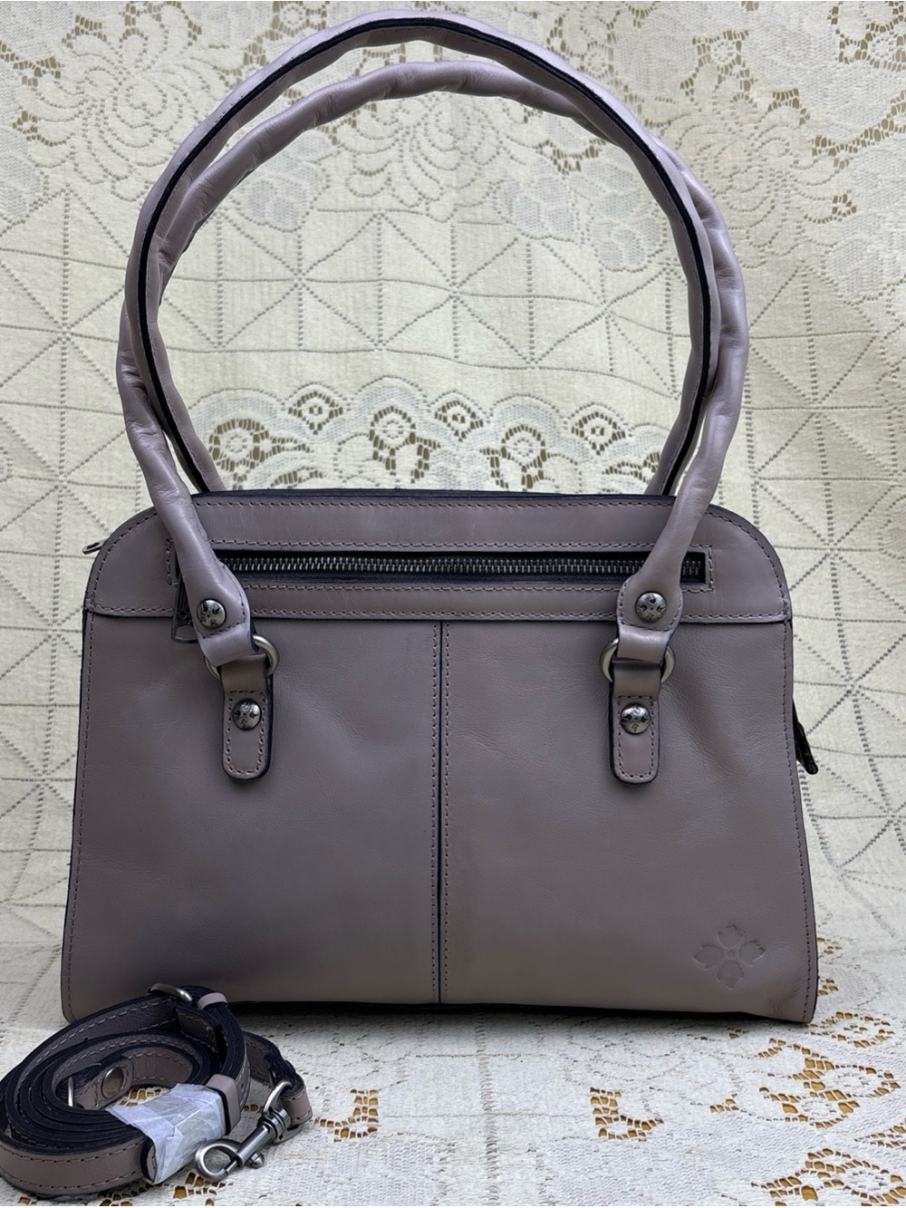 Patricia Nash Taupe Leather Crossbody Satchel